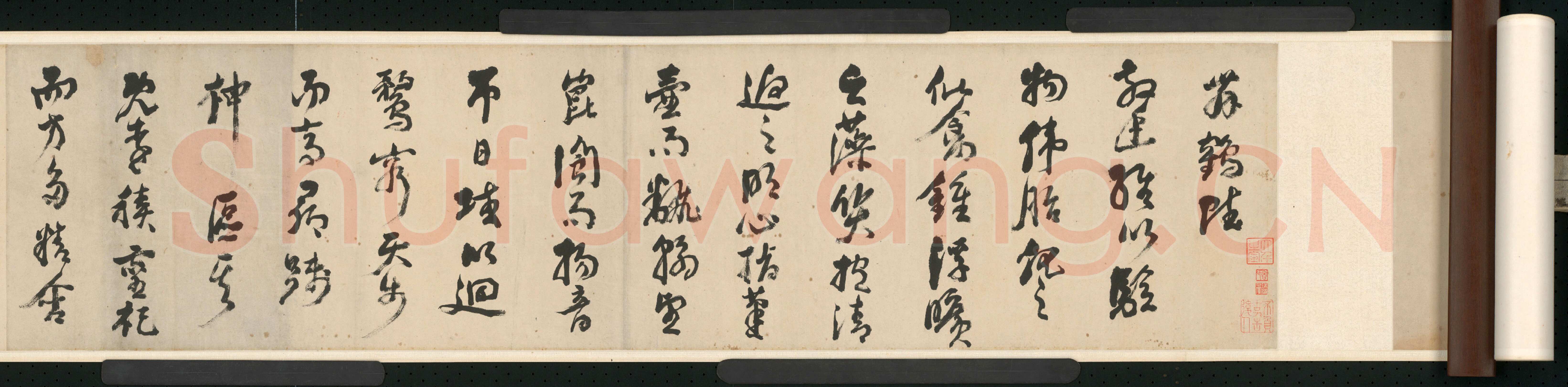 倪元璐《行草舞鹤赋卷》行草书，30.4×909.8cm。崇祯二年(1629)北京故宫博物院藏