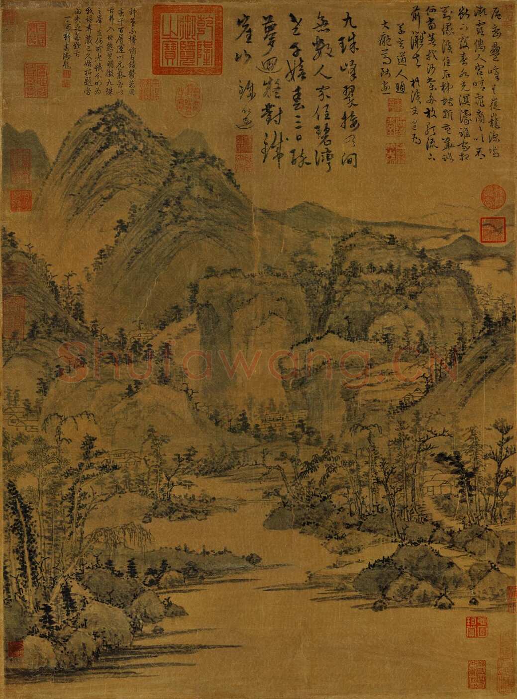 杨维祯《题黄公望九珠峰翠图》绫本 台北故宫博物院藏 约至正10年(1350)