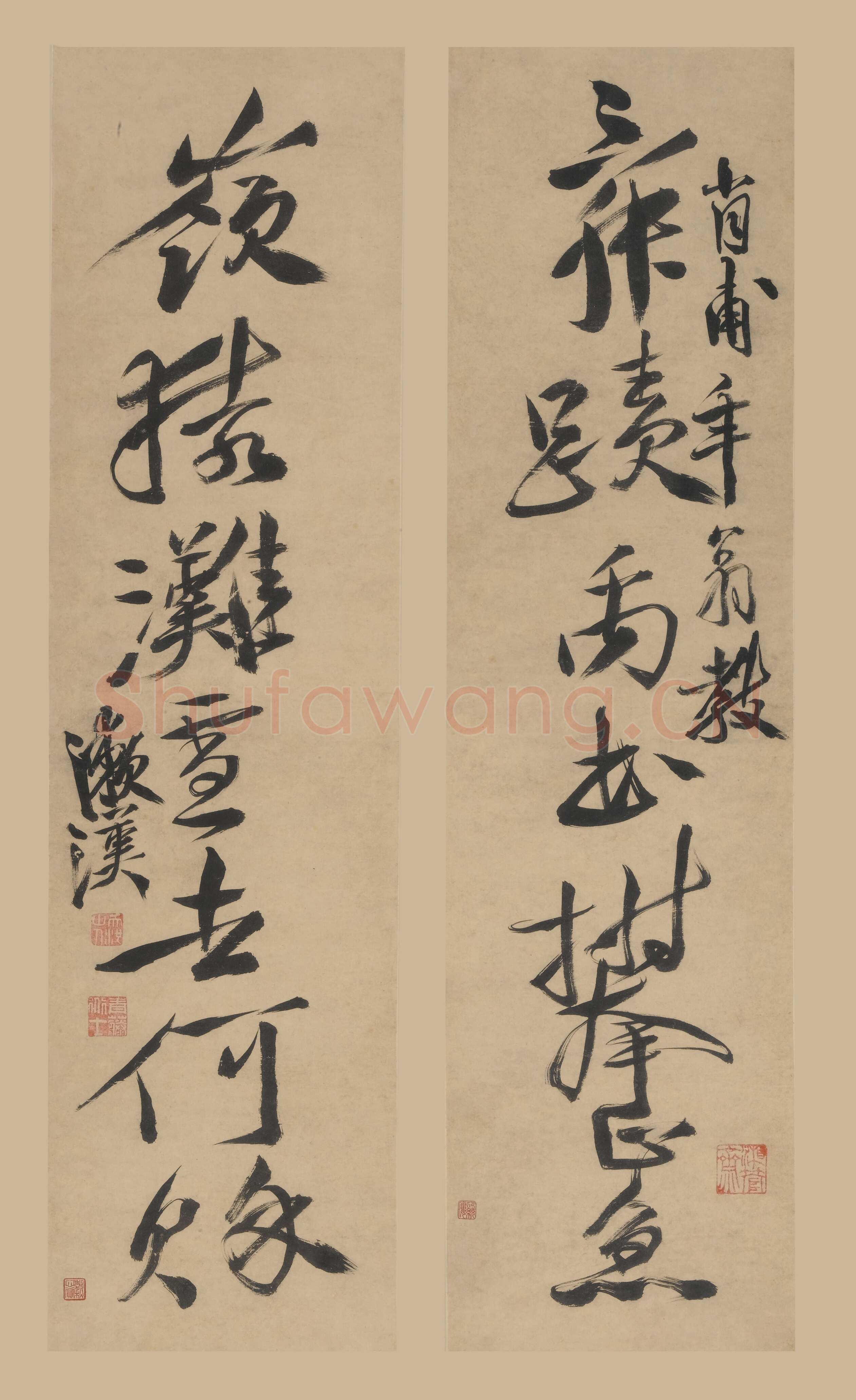 徐渭《草书“舜迹岭猿”七言联》98×26cm×2