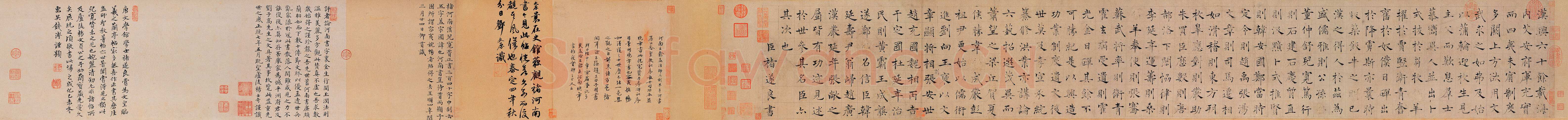褚遂良《倪宽赞》(传)素笺乌丝栏墨迹卷 25.6×576cm 台北故宫博物院藏