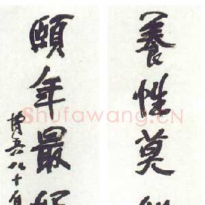 近现代陶博吾《养行颐年行书七言联》
