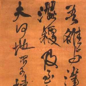 明代王铎《行书燕矶书事轴》崇祯十六年(癸未1643年)，绫本，纵224厘米，横50厘米。广东省博物馆藏