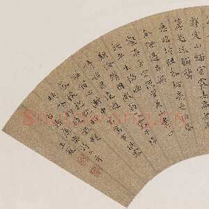 明代王宠《小楷谢康乐诗》扇面(疑)金笺，楷书，17.7×54.3cm。 北京故宫博物院藏