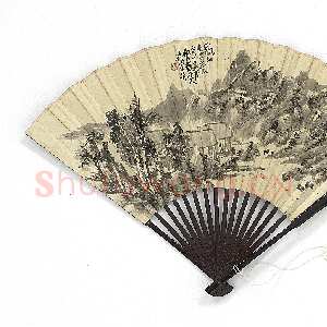 清代蒲华《溪山春意图并行书画禅室随笔扇》金笺行书 17.8×44cm 台北故宫博物院藏