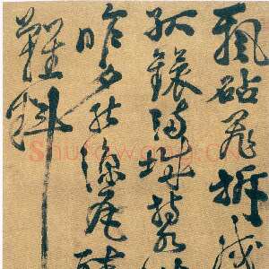 明代徐渭《行草书自作七律诗轴》绫本行草书 135.2×48.2cm 天津博物馆藏