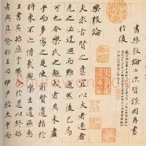 明代董其昌(手卷)《楷书乐毅论》纸本。纵 26公分，横224.5公分。广东省博物馆藏。
