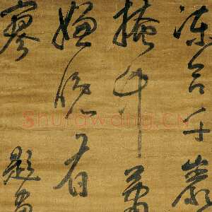 明代米万锺《草书诗轴》绢本，纵175厘米，横45厘米。武汉博物馆藏