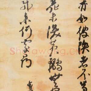 明代倪元璐《自书旧作访客出春明门之一诗轴》绫本行草 125×49cm 湖北省博物馆藏