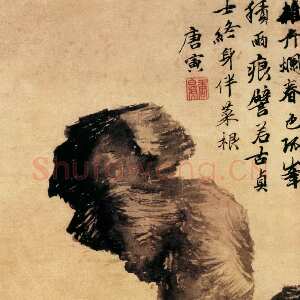 明代唐寅《立石丛卉图》立轴纸本水墨 纵52．6厘米 横28．6厘米 台北故宫博物院藏