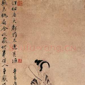 明代唐寅《秋风纨扇图》纵77．1厘米 横39．3厘米 上海博物馆藏